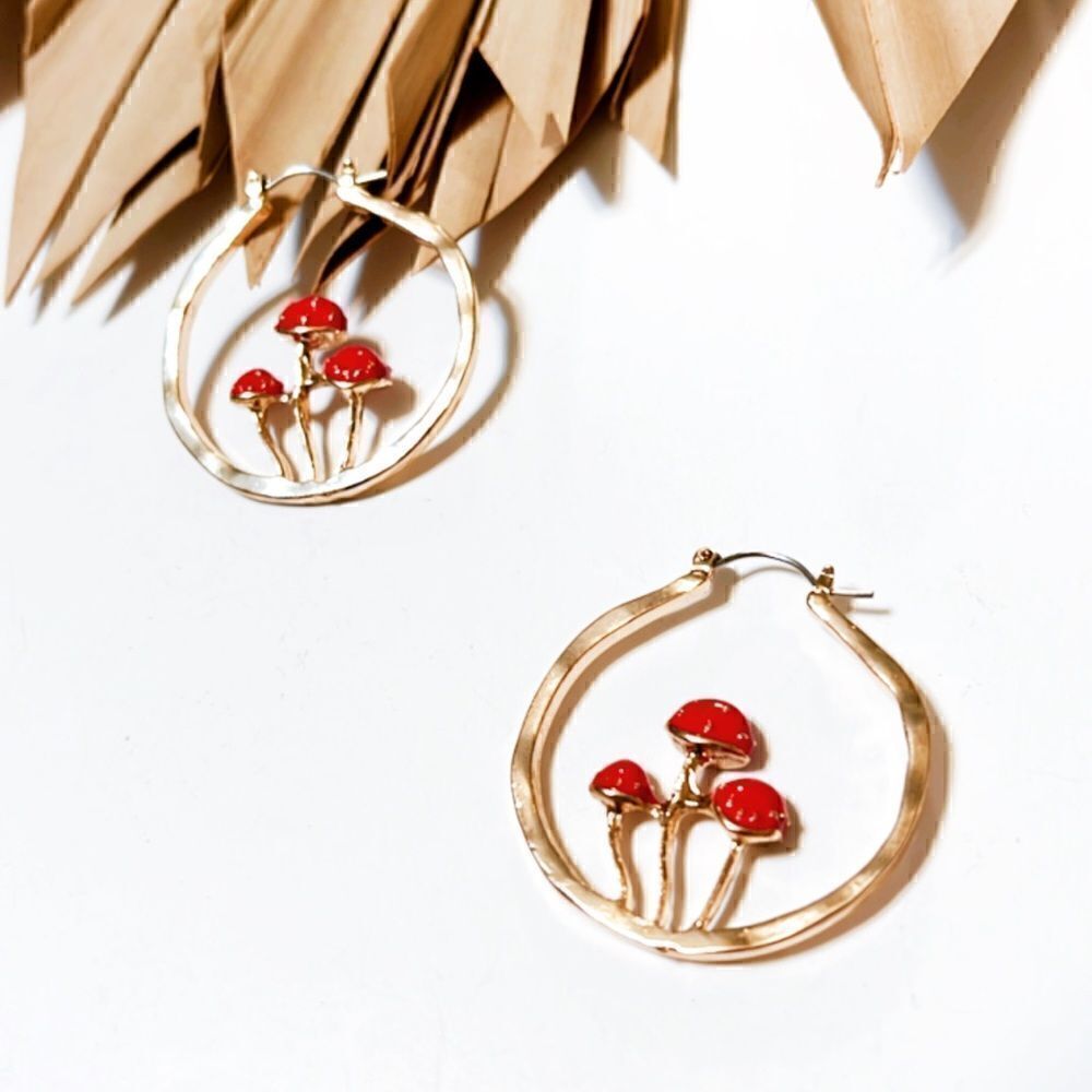Mushroom hoop earrings #107